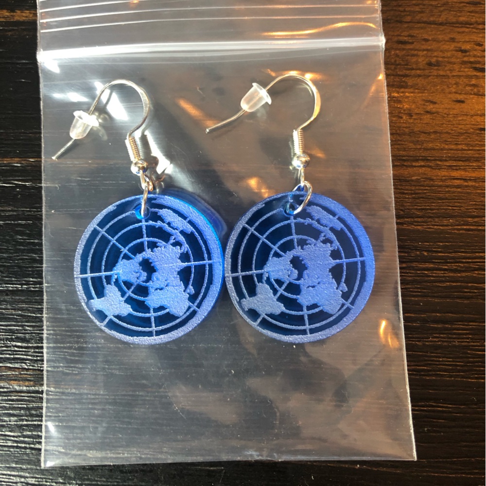 Flat Earth Acrylic Earrings -Blue